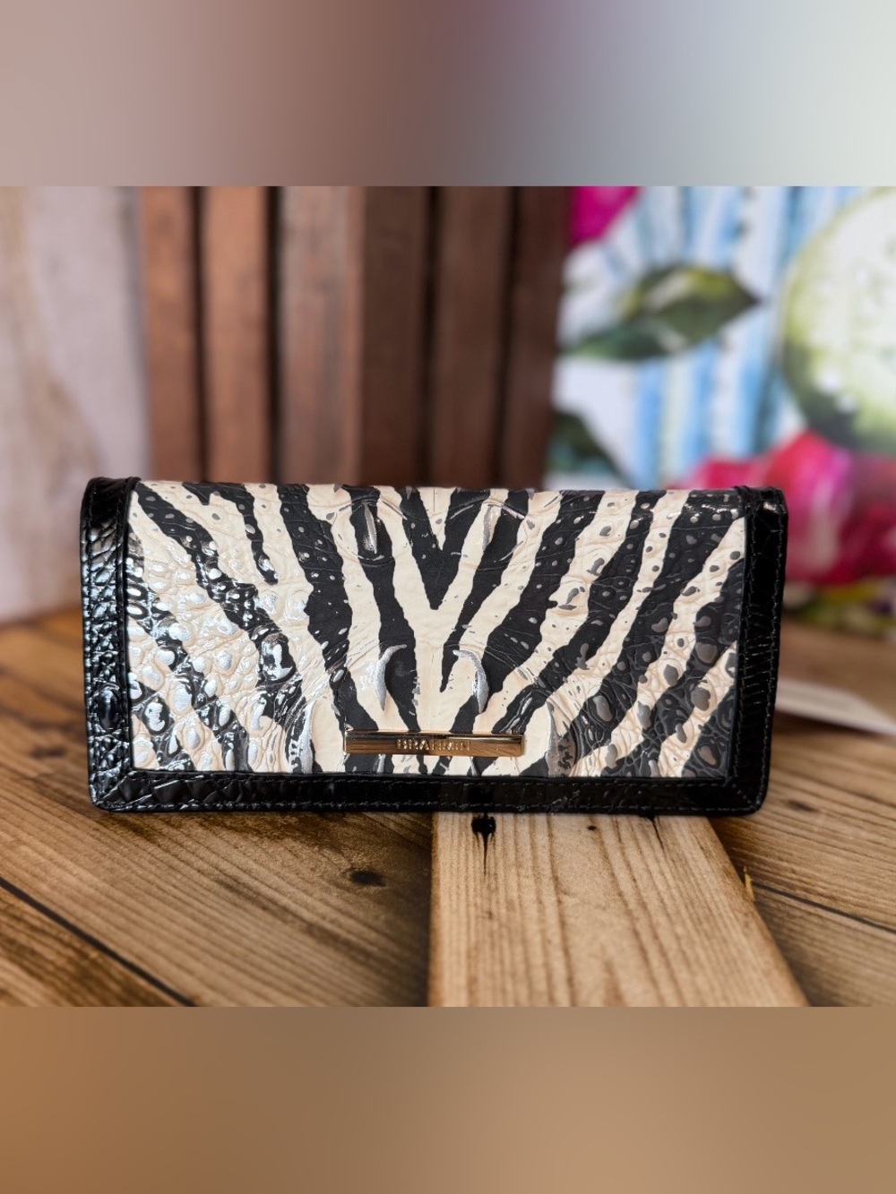 Brahmin Ady Wallet Encore Everlasting Zebra Print Leather NWT FIRM $
